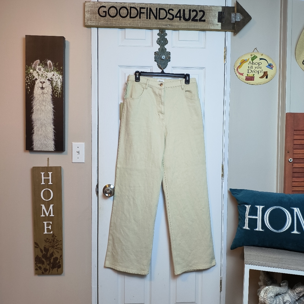 Aritzia Wilfred Free Wide Leg High Rise Minimalist Pants Beige Sz 10